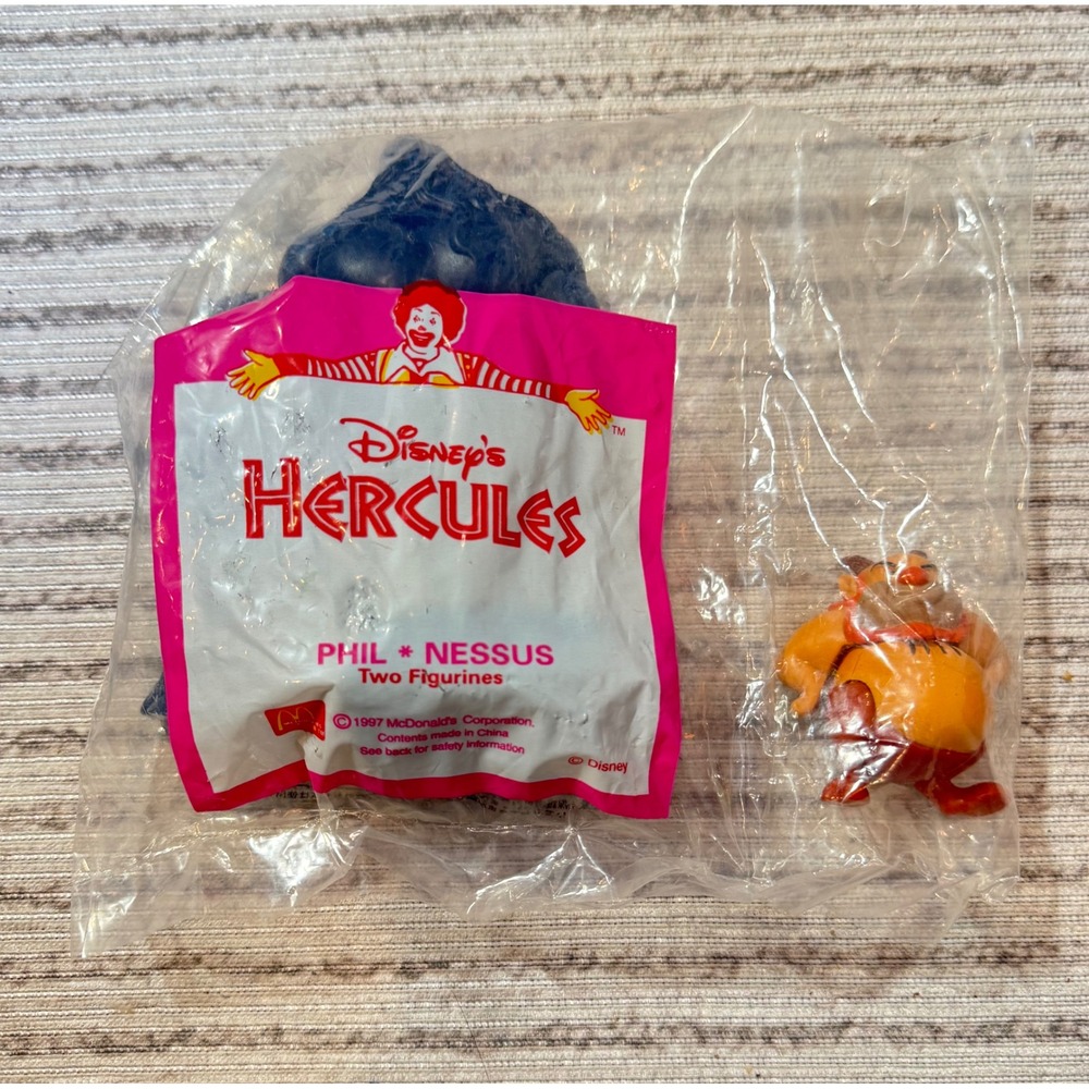 Vintage 1997 McDonalds Disney Hercules Phil Nessus Happy Meal Toy Set New Sealed